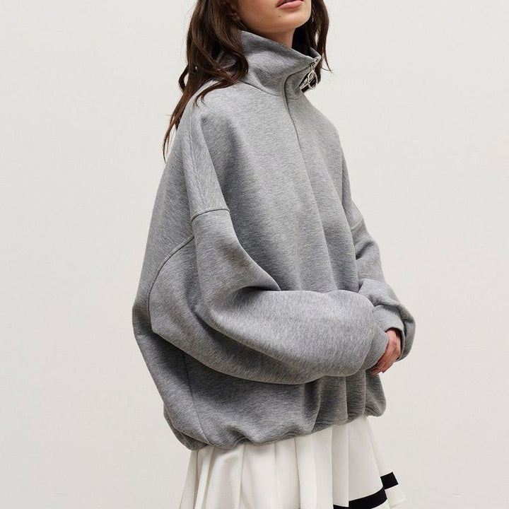 Damen modischer Oversized-Fleece-Pullover mit hohem Kragen Drune