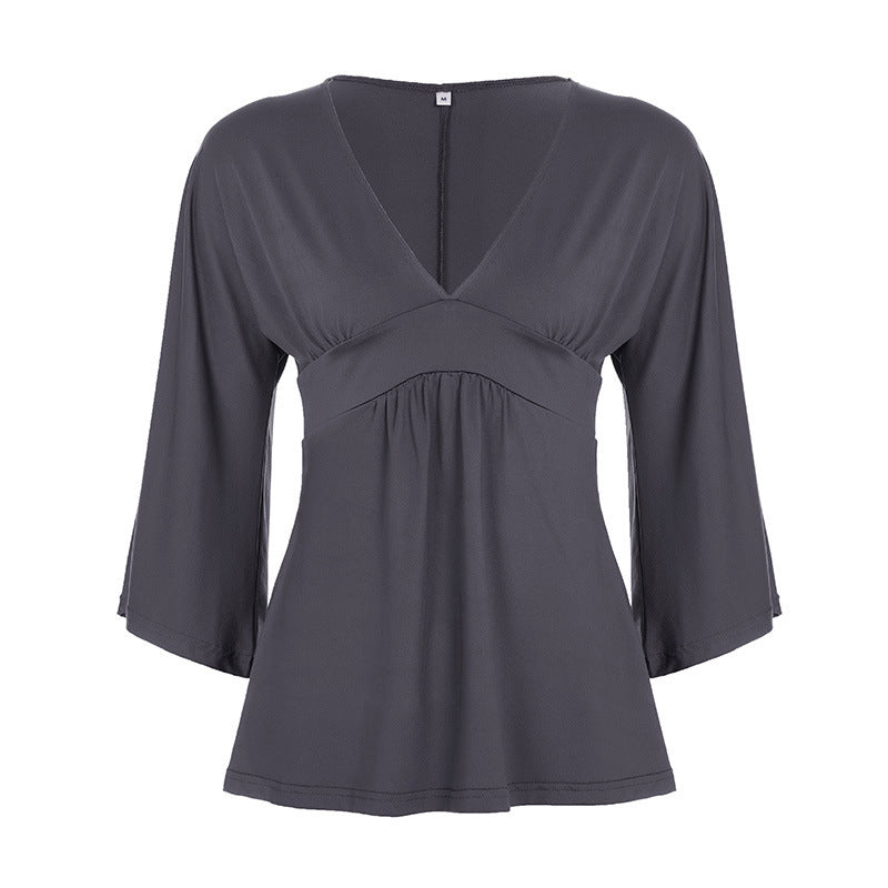 Damen V‑Ausschnitt Tunika mit Empire‑Naht und 3/4‑Ärmeln Drune