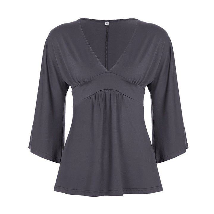 Damen V‑Ausschnitt Tunika mit Empire‑Naht und 3/4‑Ärmeln Drune