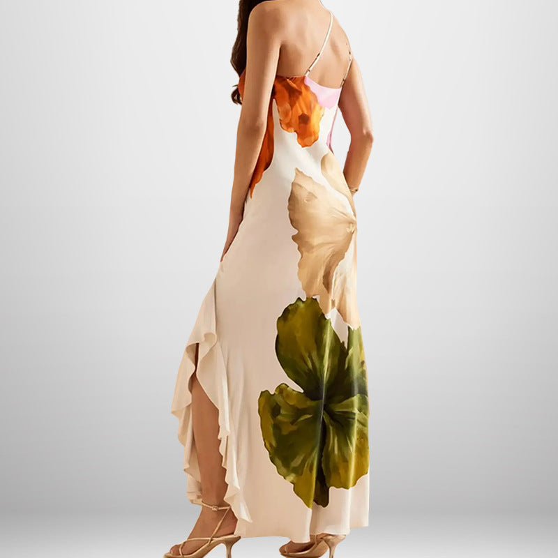 Damen Maxikleid mit Blumenmuster und asymmetrischem Ausschnitt Drune