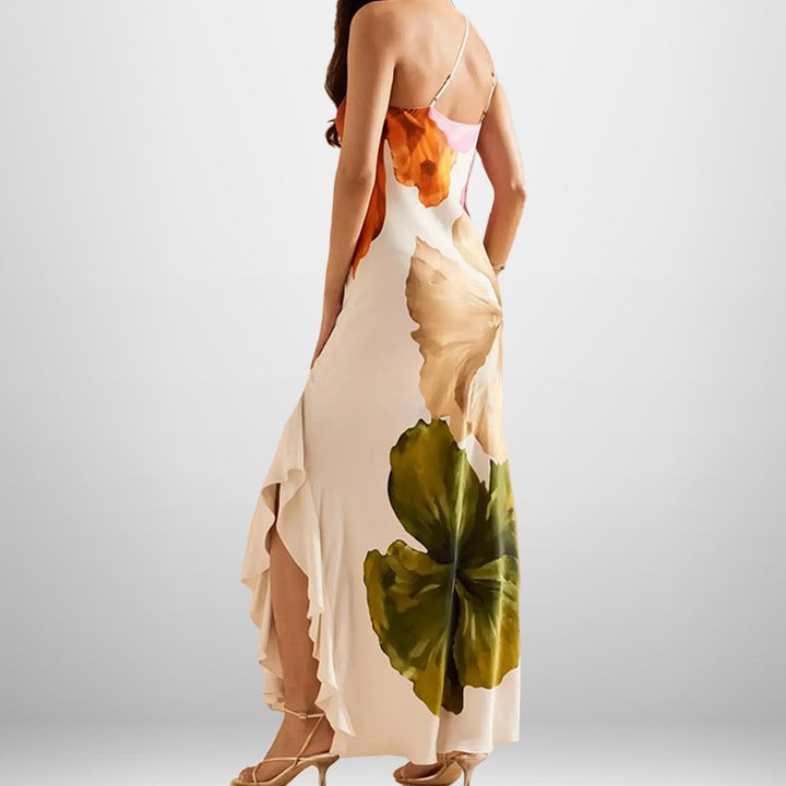 Damen Maxikleid mit Blumenmuster und asymmetrischem Ausschnitt Drune