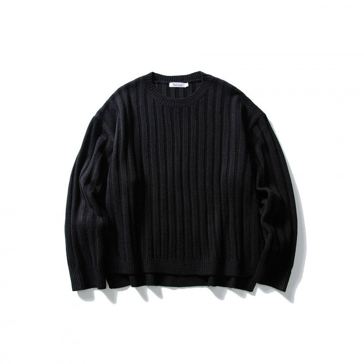 Unisex Grobgerippter Oversize-Strickpullover mit Rundhals und verlängertem Saum Drune