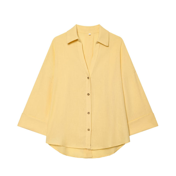 Damen Oversize Hemdbluse mit 3/4‑Ärmeln, High‑Low‑Saum und Hemdkragen Drune