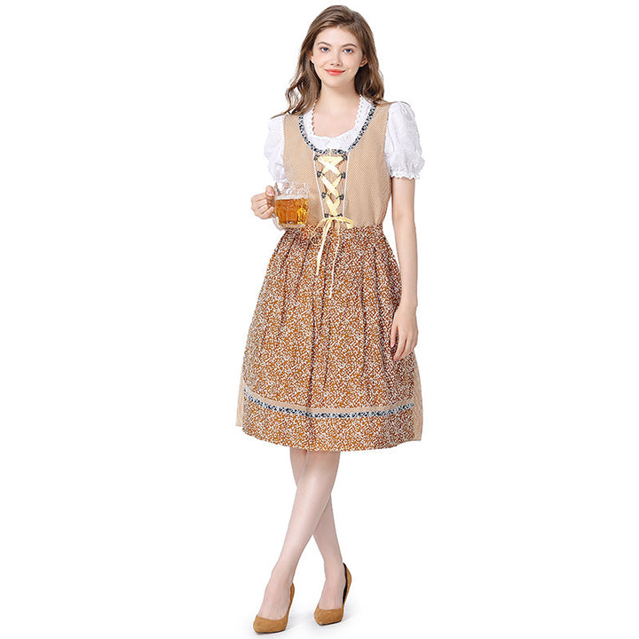 Damen nan traditionelles Oktoberfest Dirndlkleid mit Spitzenbluse, verstellbarer Korsettschnürung und geblümter Schürze Drune