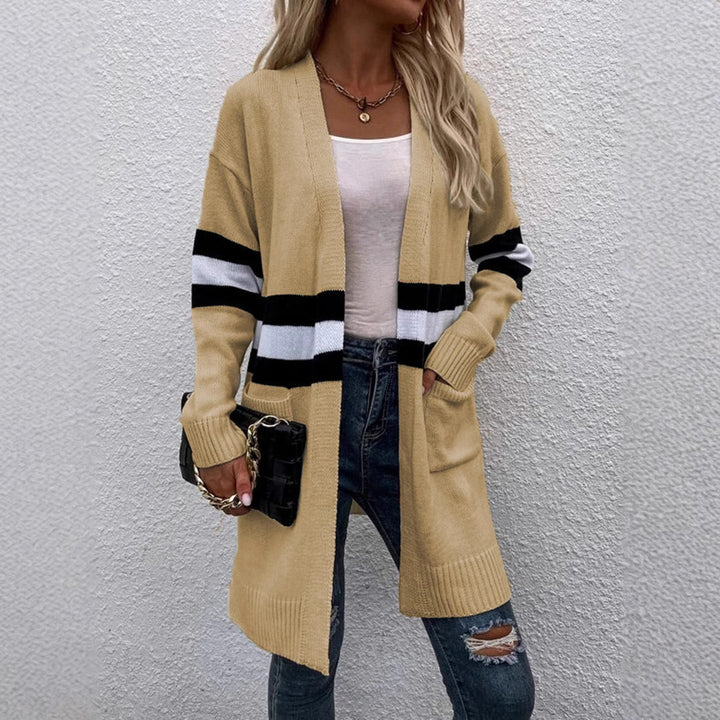 Damen Strickcardigan mit modischem Streifendesign und offenen Vorderteilen Drune