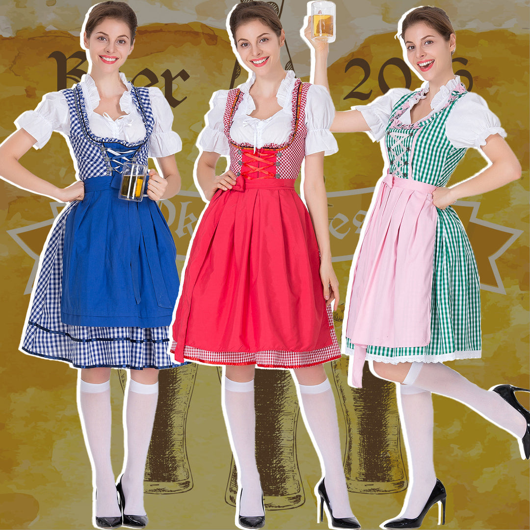 Damen nan karierter Dirndlkleid mit geraffter Schürze und geschnürter Miederfront Drune
