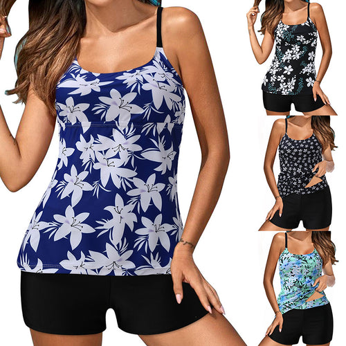 Damen Tankini mit blütenverziertem Oberteil und Shorts Drune