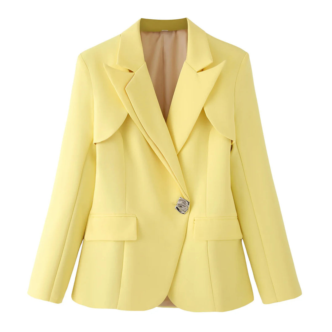 Damen nan taillierter Blazer mit geschwungenem Lagenkragen, figurformenden Abnähern und dekorativem Zierknopf Drune