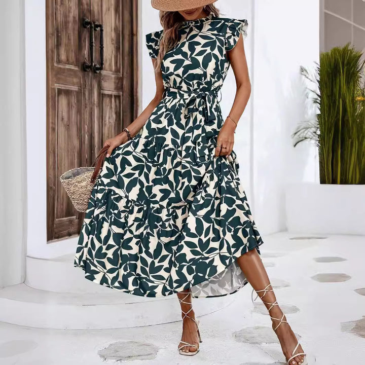 Damen lässiges Midi-Kleid mit Rüschen und floralem Muster Drune