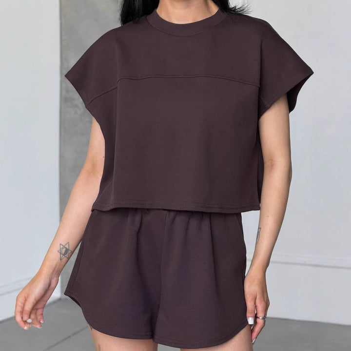 Damen Sportliches Kurzarm-Oberteil und Shorts-Set Drune