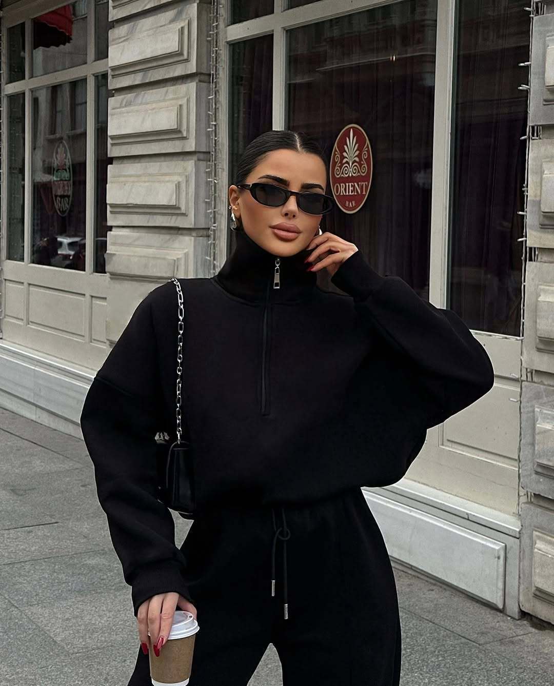 Damen Oversized Fleece-Lounge-Set mit Halb-Reißverschluss und weiten Jogginghosen Drune
