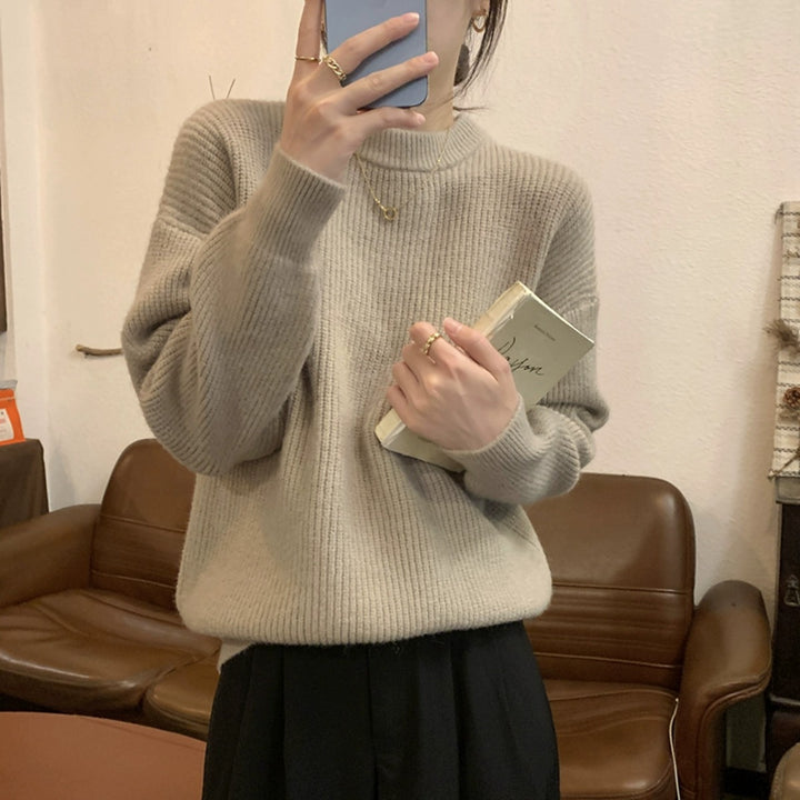 Damen bequemer Strickpullover mit feinem Rippenmuster und lässigem Schnitt Drune