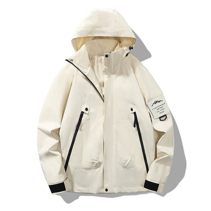 Herren Technische Kapuzen-Utility-Jacke mit verdeckter Frontblende, Reißverschluss-Taschen und Ärmeltasche Drune
