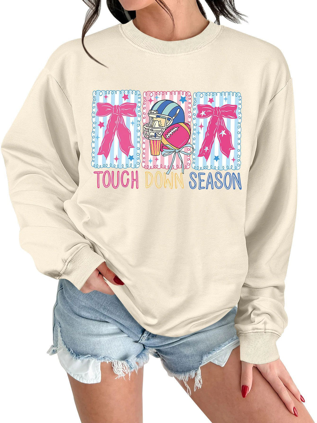 Damen Sweatshirt mit kreativem Football-Motiv und lässigem Schnitt Drune