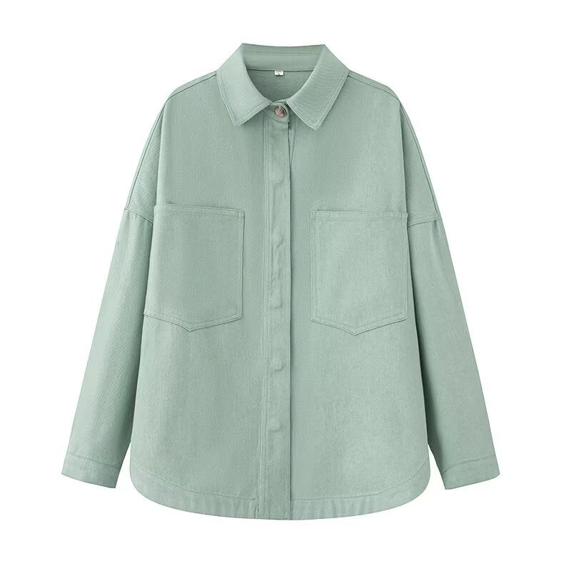 Damen Oversize Jeans-Hemdjacke im Boxy-Schnitt mit aufgesetzten Brusttaschen und Rundsaum Drune
