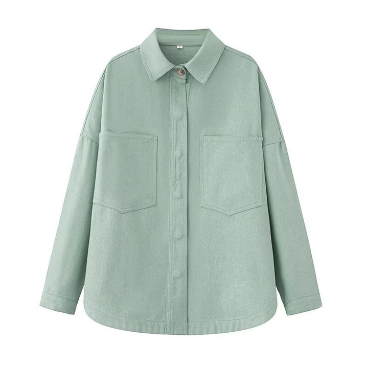 Damen Oversize Jeans-Hemdjacke im Boxy-Schnitt mit aufgesetzten Brusttaschen und Rundsaum Drune