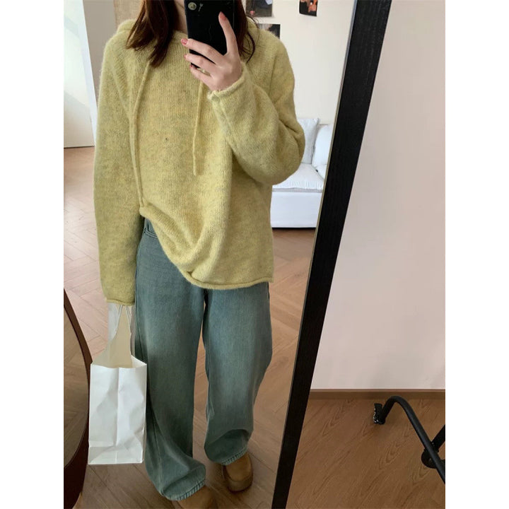 Damen gemütlicher Hoodie aus weichem Fleece-Material mit Kängurutasche Drune