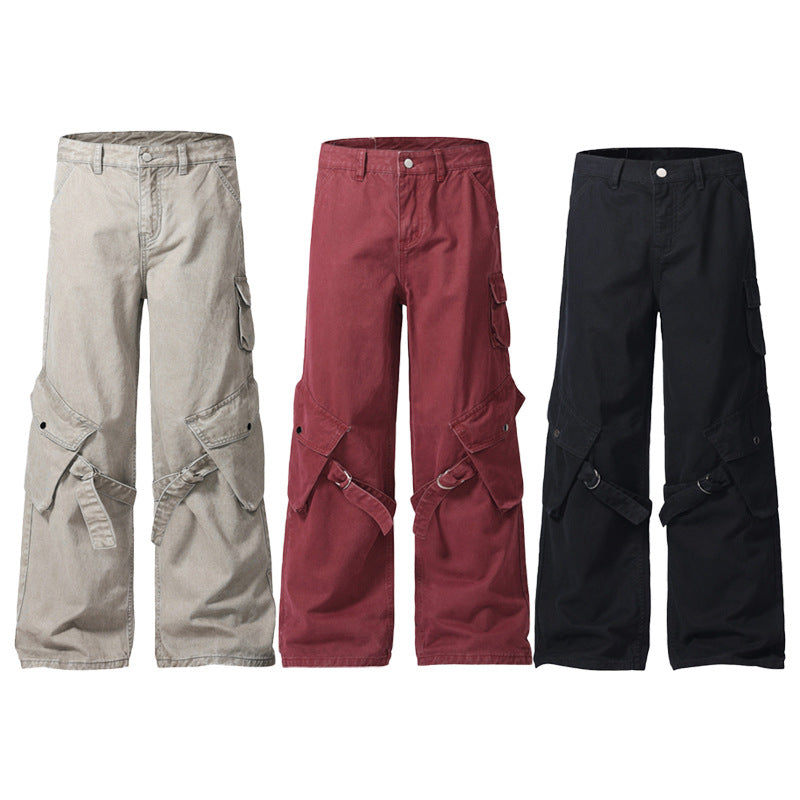 Herren Ultraweite Canvas-Cargohose mit D-Ring-Gurtsystem und multiplen Pattentaschen Drune