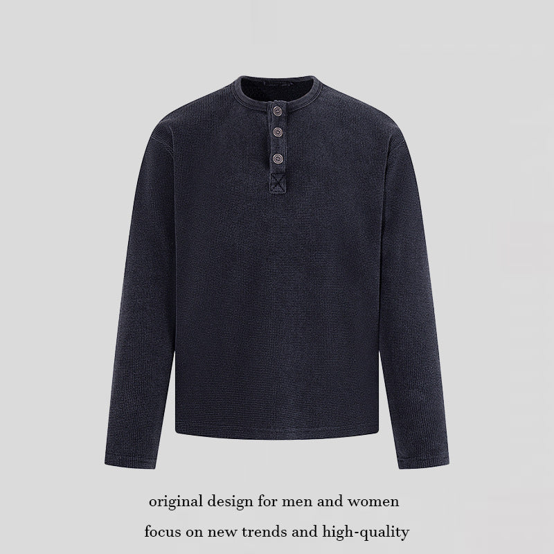 Herren Waffelstrick-Henleyshirt mit Knopfleiste und lässigem Regular-Fit Drune