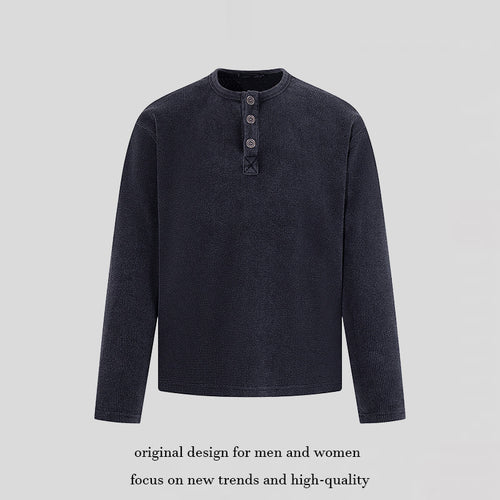 Herren Waffelstrick-Henleyshirt mit Knopfleiste und lässigem Regular-Fit Drune