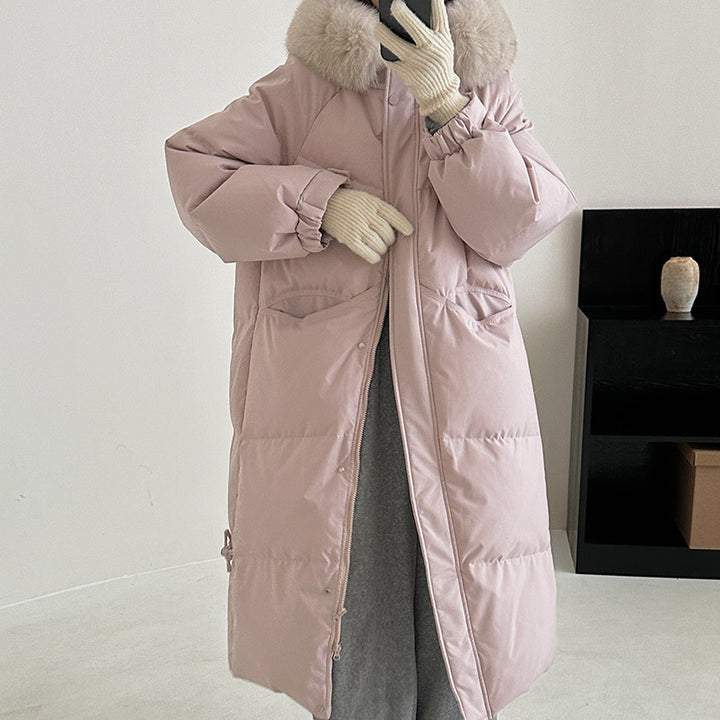 Damen Lange gefütterte Winterjacke mit hochwertigem Kunstfellkragen und praktischen Taschen Drune