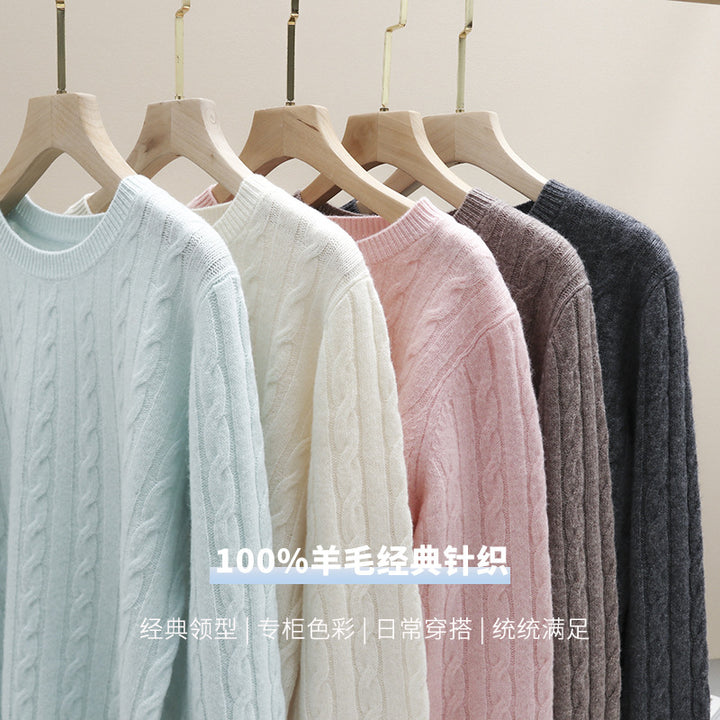 Damen Feiner Zopfmuster-Kabelstrickpullover mit Rundhalsausschnitt und Kaschmir‑Effekt Drune