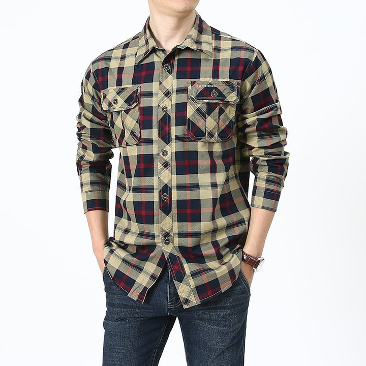 Herren kariertes Flanellhemd im Worker‑Style mit Brustpattentaschen Drune