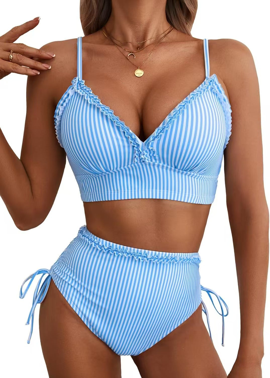 Damen Bikini-Set mit süßem Rüschendetail und hoch tailliertem Schnitt Drune