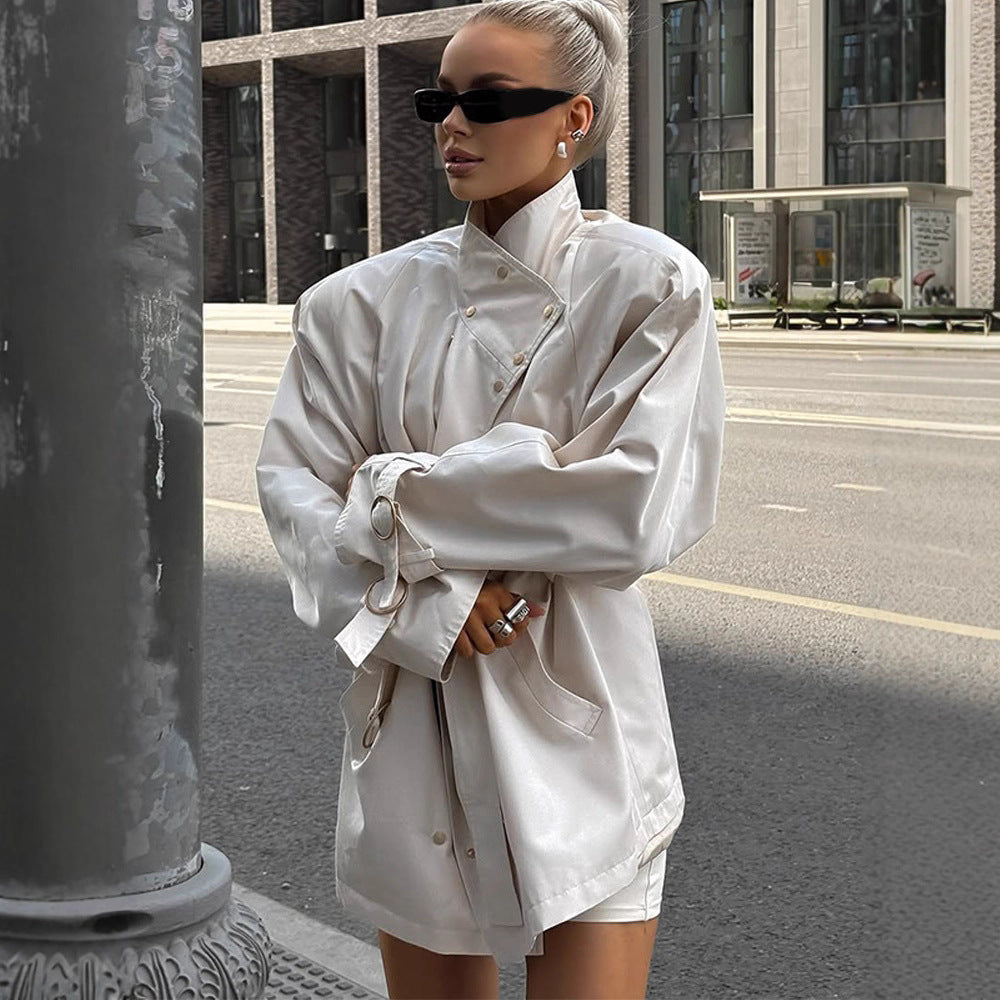 Damen oversized Trenchcoat mit doppeltem Kragen Drune