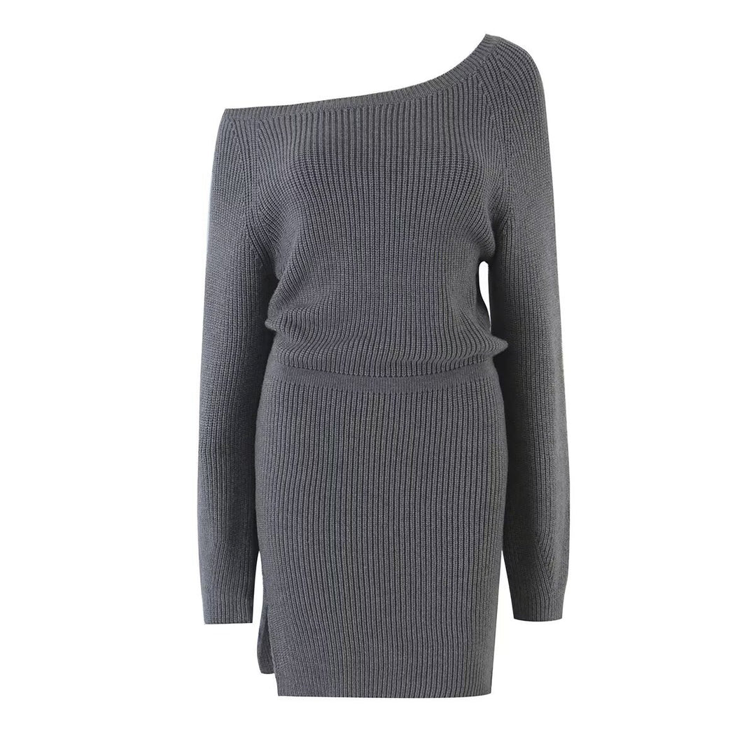 Damen Figurbetontes Rippstrick-Minikleid mit Ein-Schulter-Design und Taillenbündchen Drune