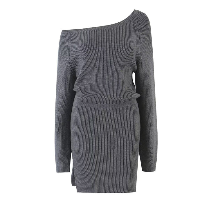 Damen Figurbetontes Rippstrick-Minikleid mit Ein-Schulter-Design und Taillenbündchen Drune
