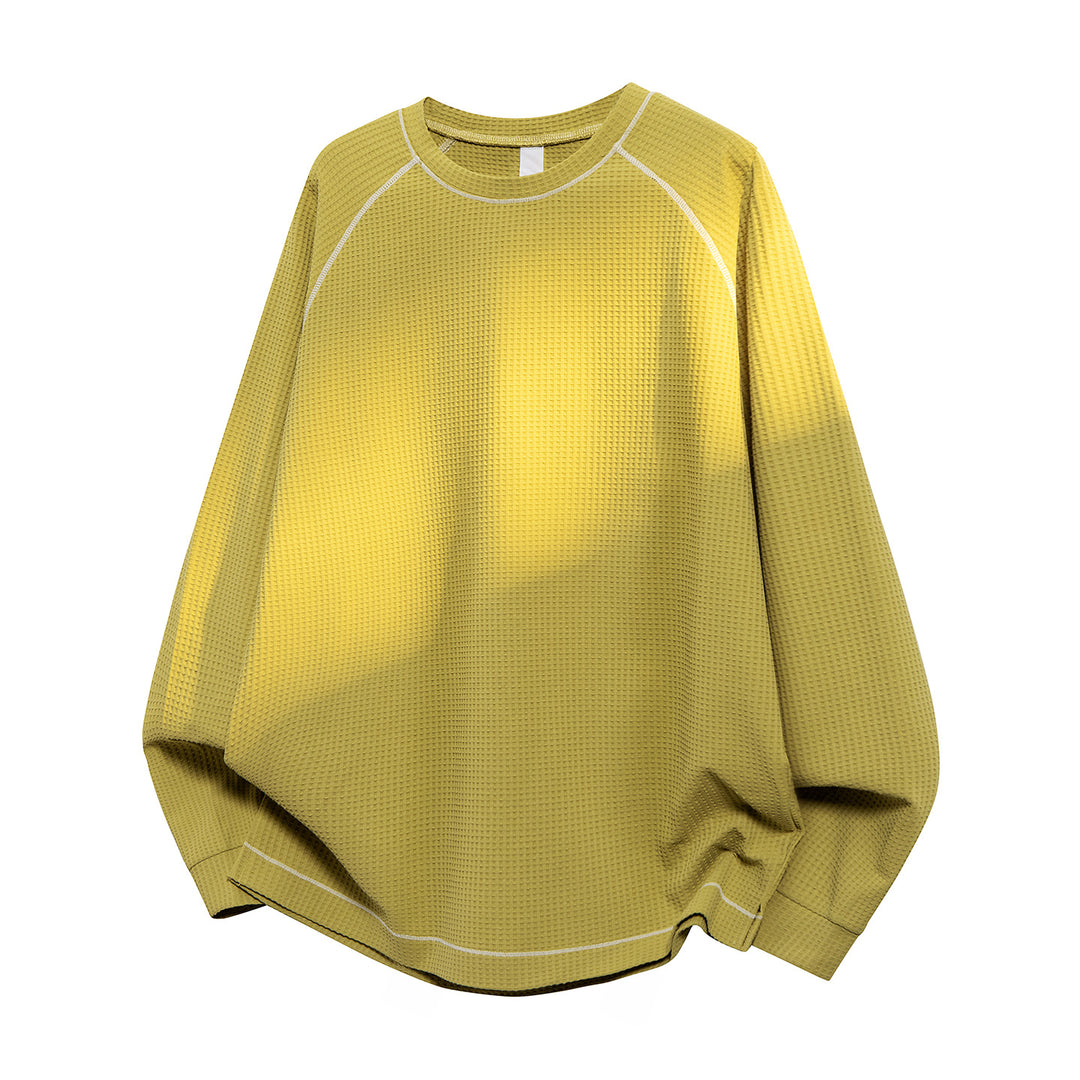 Herren Oversize Waffelstrick‑Sweatshirt mit Rundhals, Raglanärmeln und Kontrastnähten Drune