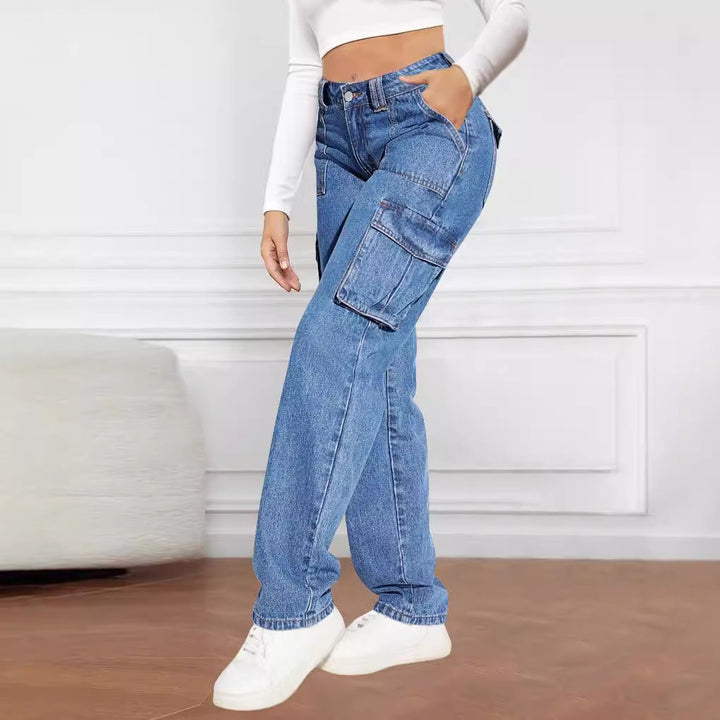 Damen Cargo-Jeans mit hoher Taille und praktischen Taschen Drune
