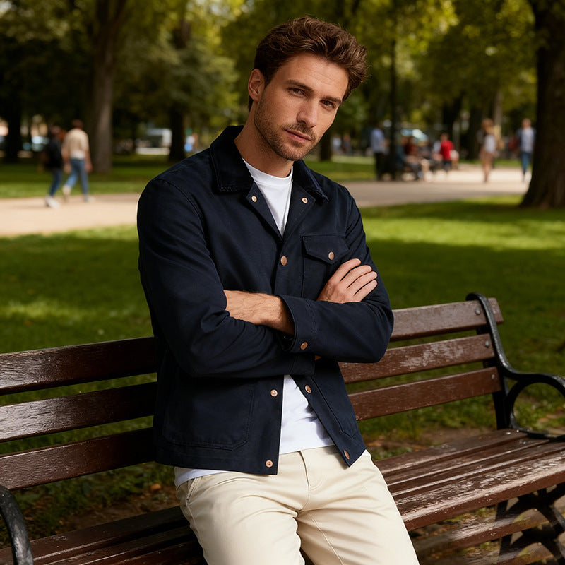 Herren Utility-Overshirt aus schwerer Canvas mit Cordkragen und Druckknopfverschluss Drune