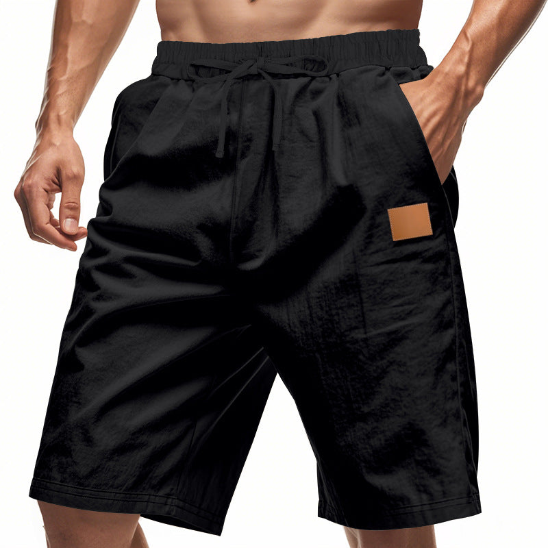 Herren nan leichte Freizeit-Bermudashorts mit Elastikbund, Kordelzug und dezenter Lederapplikation Drune