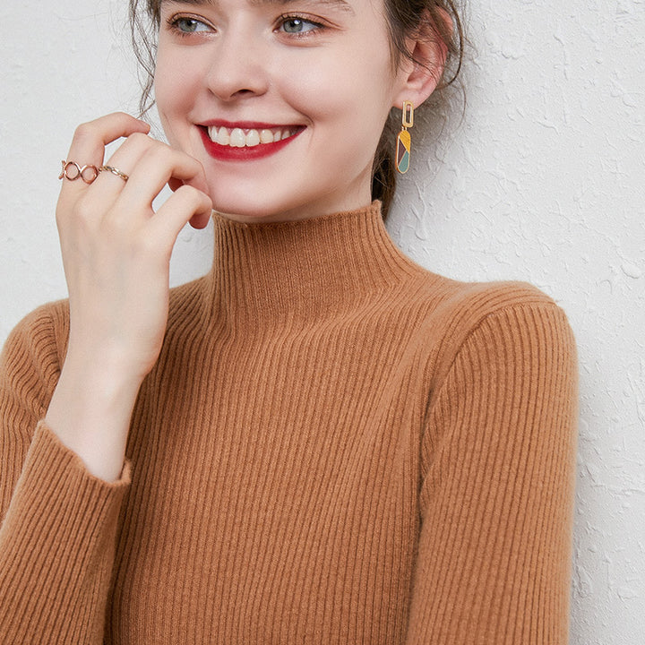 Damen Figurbetonter Feinstrick-Rollkragenpullover mit extrafeiner Rippenstruktur und kaschmirweicher Haptik Drune