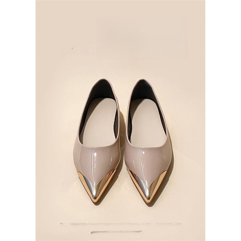 Damen spitz zulaufende flache Ballerina mit Leopardenmuster und Metallkappe Drune