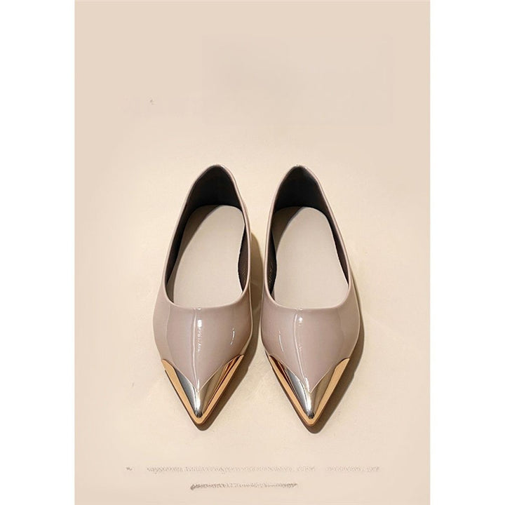 Damen spitz zulaufende flache Ballerina mit Leopardenmuster und Metallkappe Drune