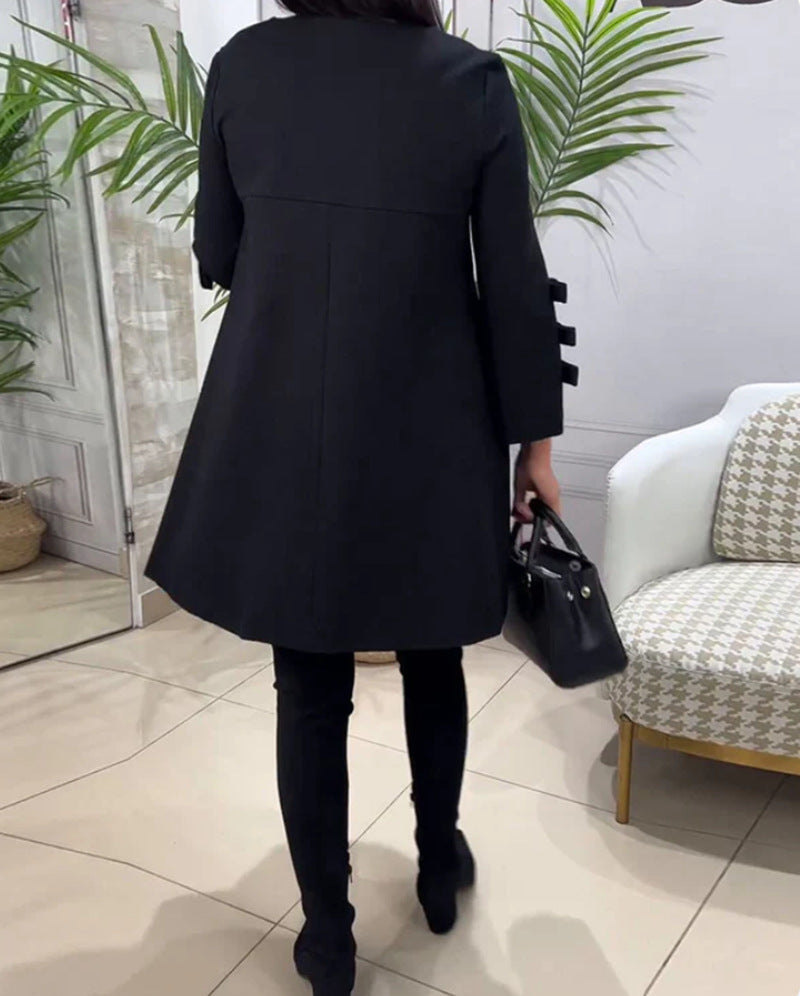 Damen nan A-Linien-Tunika-Kleid mit gestuften Zierlaschenärmeln Drune