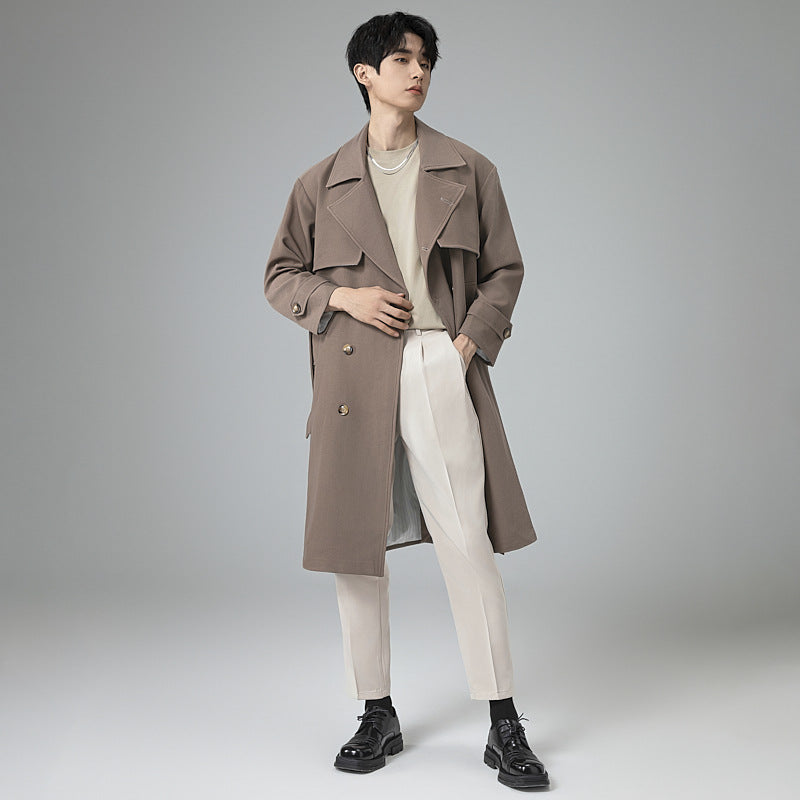 Herren Oversized Doppelreihiger Wollmix-Trenchcoat mit Schalkragen und Überschlagblende Drune