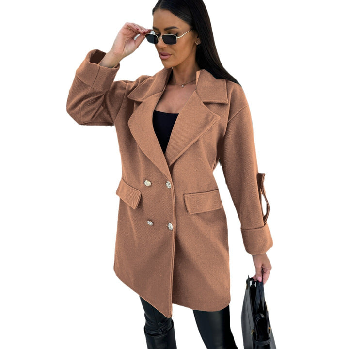 Damen Eleganter Oversized-Doppelreiher-Mantel mit strukturiertem Obermaterial Drune
