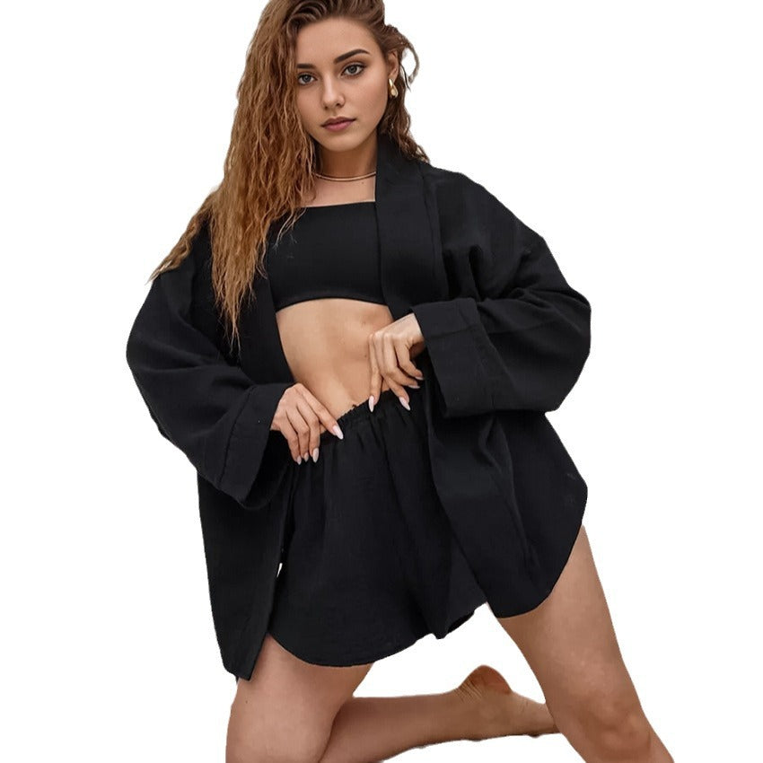 Damen Lässiges Set aus luftiger Bluse und Shorts Drune