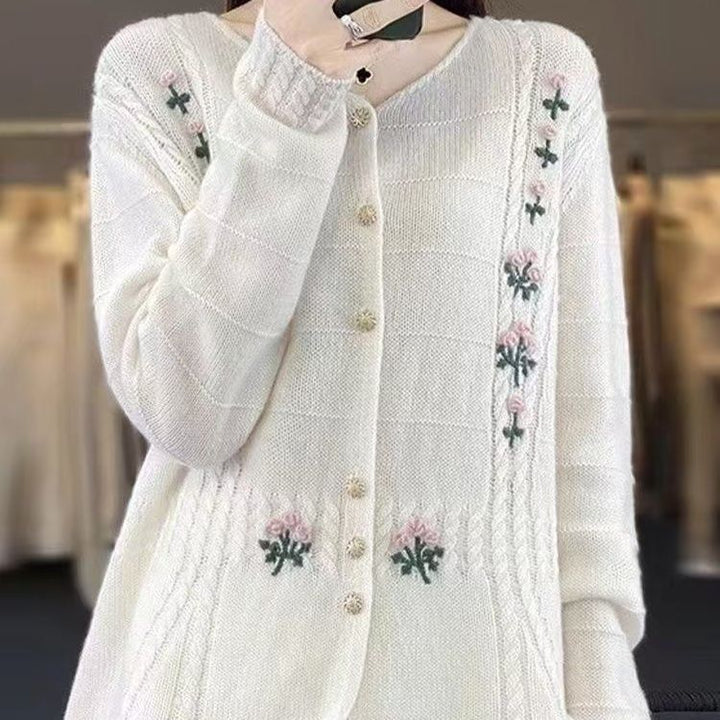 Damen Strickjacke mit floralen Stickereien Drune