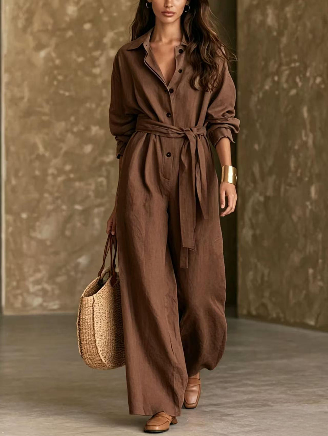 Damen Elegantes Hemdkleid mit Taillengürtel Drune