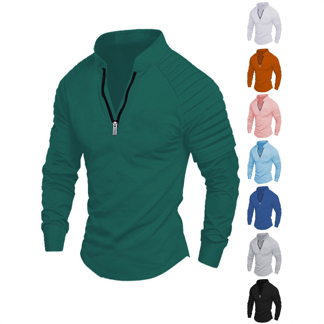 Herren Slim-Fit Troyer mit gesteppter Schulterpasse und halbem Reißverschluss Drune