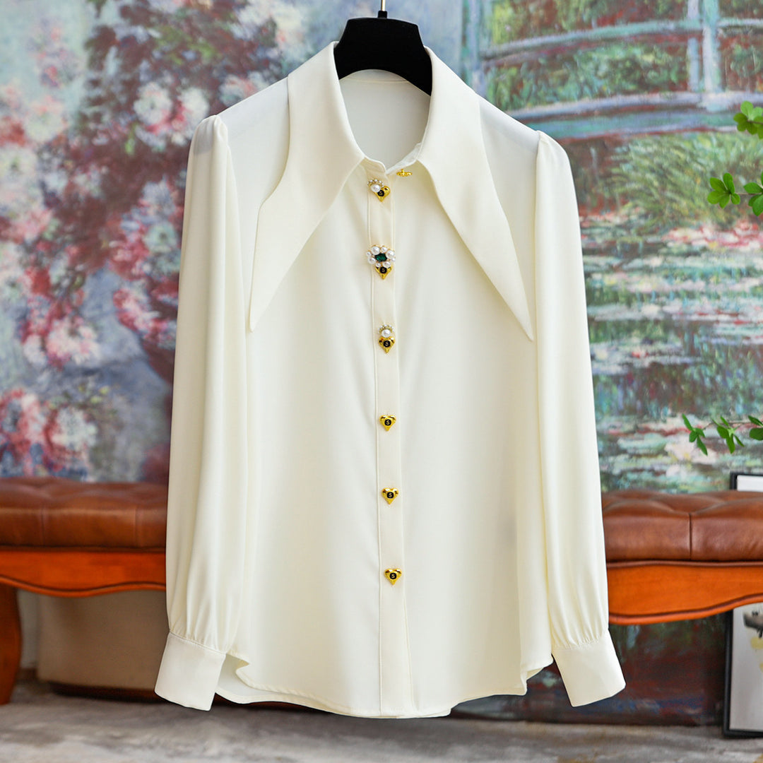 Damen Elegante und raffinierte Bluse mit Schmuckknöpfen Drune