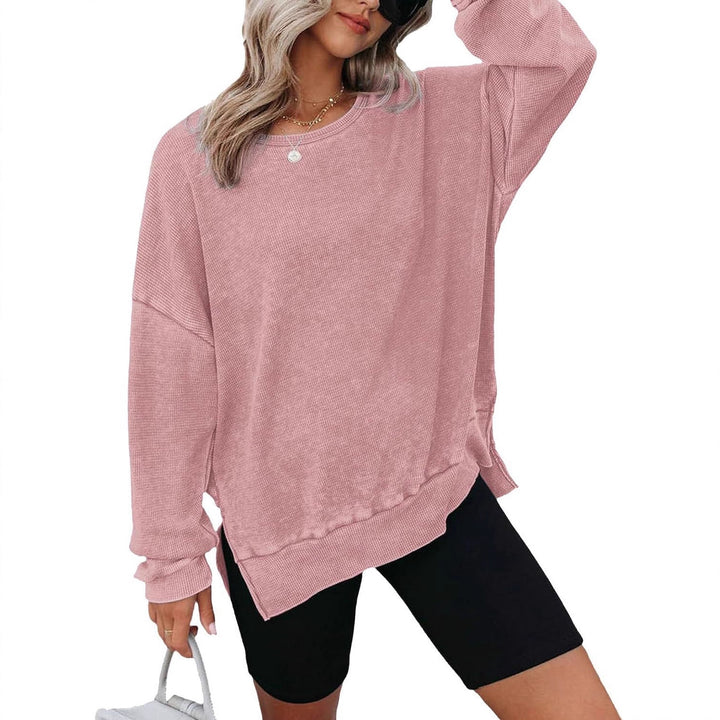 Damen Lässiger Waffelpullover mit modernen Seitenschlitzen Drune