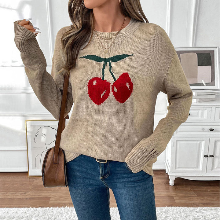 Damen Lässiger Pullover mit Kirschapplikationen Drune