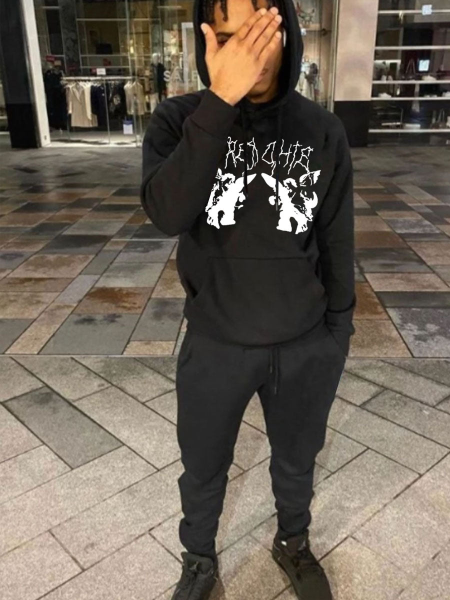 Herren Sportliches Hoodie und Jogginghose Set mit kreativem Grafikdesign Drune