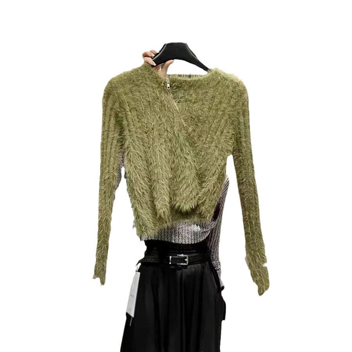 Damen Fluffy Pullover mit modischem Schnitt und praktischen Reißverschluss Drune